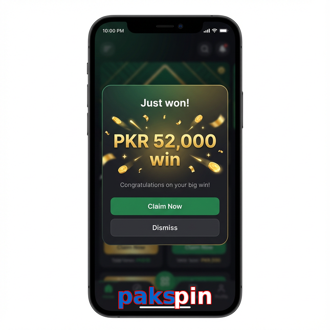 Main screen of Pakspin win page for PK players